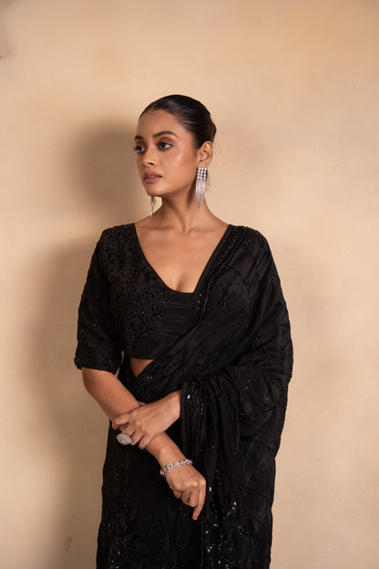 Noir Cutdana Geometric Cocktail Saree