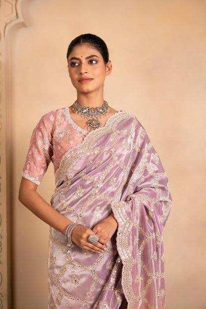 Ombré Tissue Saree with Scalloped Embroidered Jaal