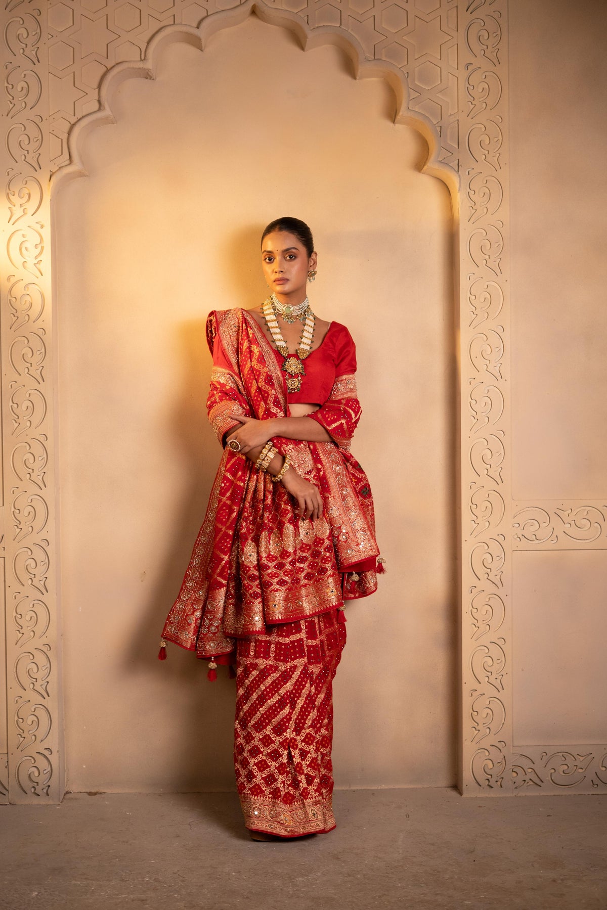 Bandhani Georgette Festive Saree with Zari Border