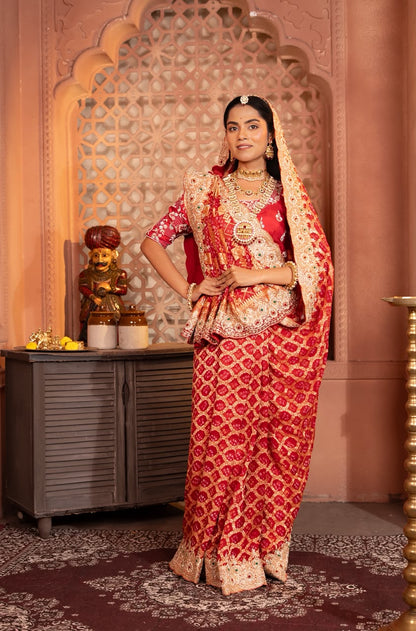 Bridal Bandhani Georgette Saree with Zardozi Scalloped Border