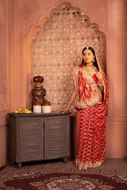 Bridal Bandhani Georgette Saree with Zardozi Scalloped Border