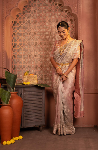 Ombré Kanjeevaram Tissue Saree with Scalloped Zardozi Border