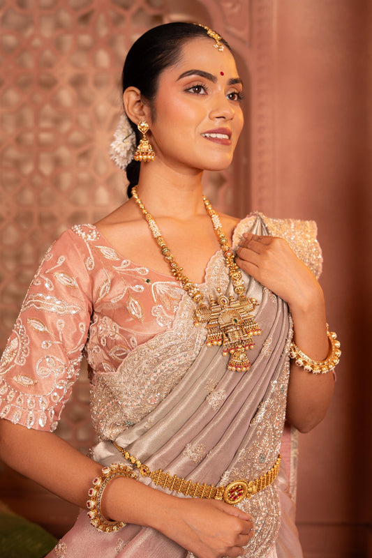 Ombré Kanjeevaram Tissue Saree with Scalloped Zardozi Border