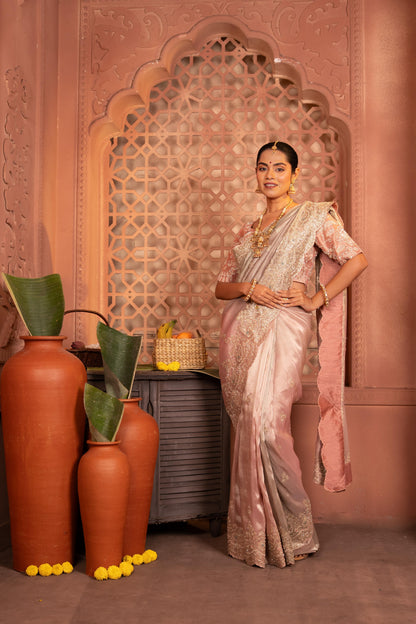 Ombré Kanjeevaram Tissue Saree with Scalloped Zardozi Border