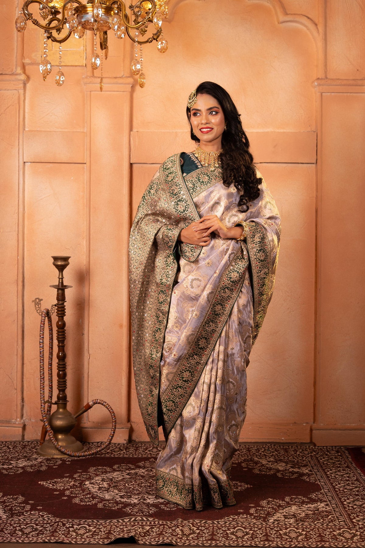 Zari Brocade Tissue Saree with Embroidered Velvet Border